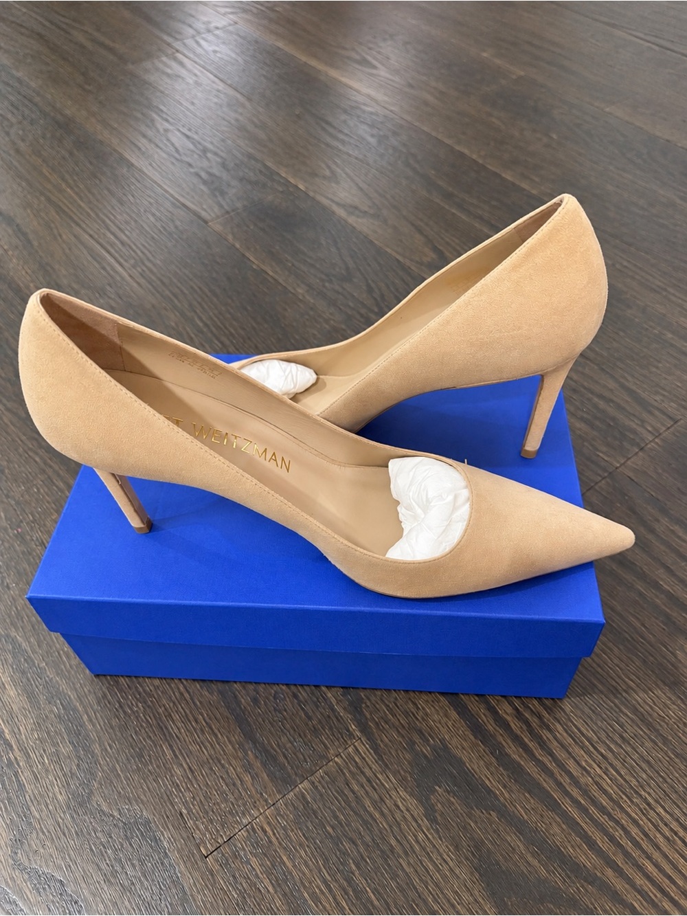 Stuart Weitzman Nude Suede Pointed-Toe Pumps